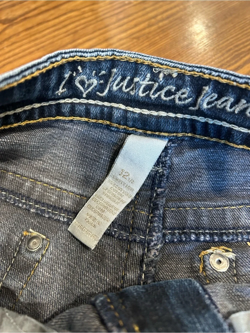 Justice Dark Blue Denim Shorts with Contrasting Yellow Stitching